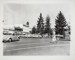 Leah Hemenover crossing Petaluma Blvd, Petaluma, California, 1959 (Digital Object)