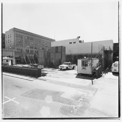 Concrete forms for the central columns and first floor walls of the new Exchange Bank building, 550 Fourth Street, Santa Rosa, California, 1971 (Digital Object)