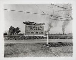 Sign advertising new site of Santa Rosa Shoe Co., Inc. on Coffey Lane, Santa Rosa, California, 1959 (Digital Object)