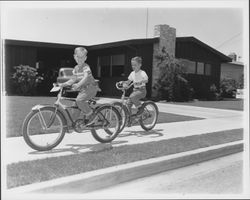 Chris and Jeff Peck riding their bicycles, Santa Rosa, California, 1957 (Digital Object)