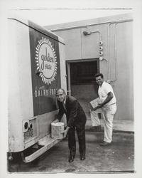 Unloading ice cream from a Golden State Dairy truck, Santa Rosa, California, 1958 (Digital Object)