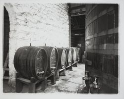 Hand carved oak barrels at Sebastiani Vineyards, Sonoma, California, 1980 (Digital Object)