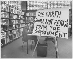 Earth Day sign at the Santa Rosa-Sonoma County Free Public Library, Santa Rosa, California, April 22, 1970 (Digital Object)