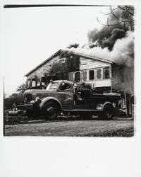 Sonoma Fire Department at a burning house, Sonoma, California, 1952 (Digital Object)