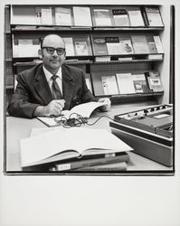 Dr. Kravis in the veterinary section of the Sonoma County Library, Santa Rosa, California, 1971 (Digital Object)
