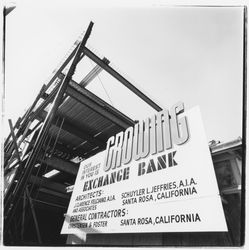 Construction sign for the new Exchange Bank building, 550 Fifth Street, Santa Rosa, California, 1971 (Digital Object)