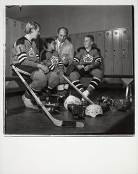 Members of the Redwood Empire Ice Arena hockey team with Dr. Williams, Santa Rosa, California, 1971 (Digital Object)