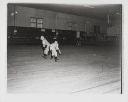 Two skaters in dog costumes in the Skating Revue of 1957, Santa Rosa, California, April, 1957 (Digital Object)