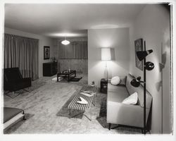 Living rooms of Saint Francis Acres model homes, Santa Rosa, California, 1958 (Digital Object)