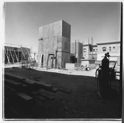 Concrete forms for the central columns in the new Exchange Bank building, 550 Fourth Street, Santa Rosa, California, 1971 (Digital Object)