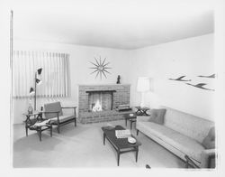 Living room in model homes on Allison Drive, Rohnert Park, California, 1958 (Digital Object)