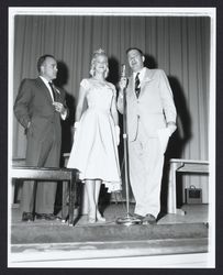 Chonne Patton and two men at a microphone, Santa Rosa , California, 1959 (Digital Object)