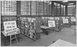 Earth Day signs at the Santa Rosa-Sonoma County Free Public Library, Santa Rosa, California, April 22, 1970 (Digital Object)