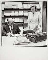 Winifred Swanson and Eugene Kravis in the veterinary section of the Library, Santa Rosa, California, 1971 (Digital Object)