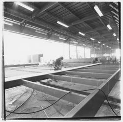 Workers construct a portable building base at Speedspace Corporation, 920 Shiloh Road, Windsor, California, 1971 (Digital Object)