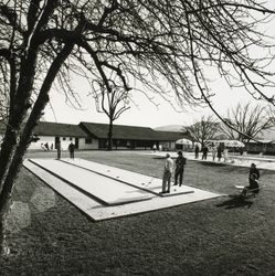 Shuffle board and swimming pool at Rancho de Napa Mobile Home Estates, Yountville, California, about 1971 (Digital Object)