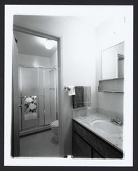 Bathroom of a Young America model home in Oak Lake Green subdivision, Petaluma, California, 1964 (Digital Object)